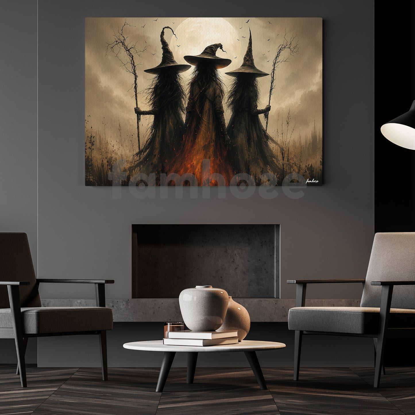 Halloween Three Witches Canvas Painting, Witch Coven Spooky Season Wall Art Decor, Halloween Poster Gift For Witch Lover