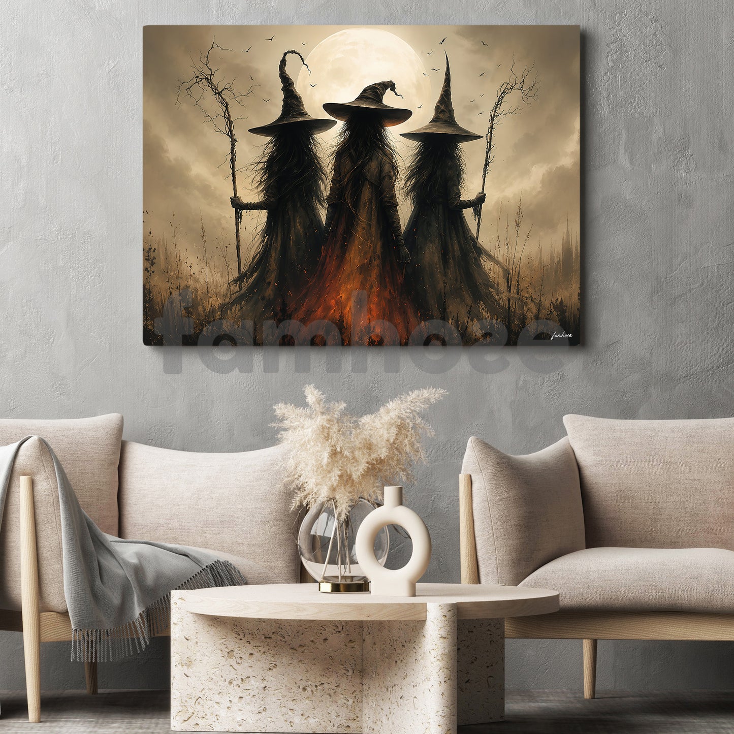 Halloween Three Witches Canvas Painting, Witch Coven Spooky Season Wall Art Decor, Halloween Poster Gift For Witch Lover