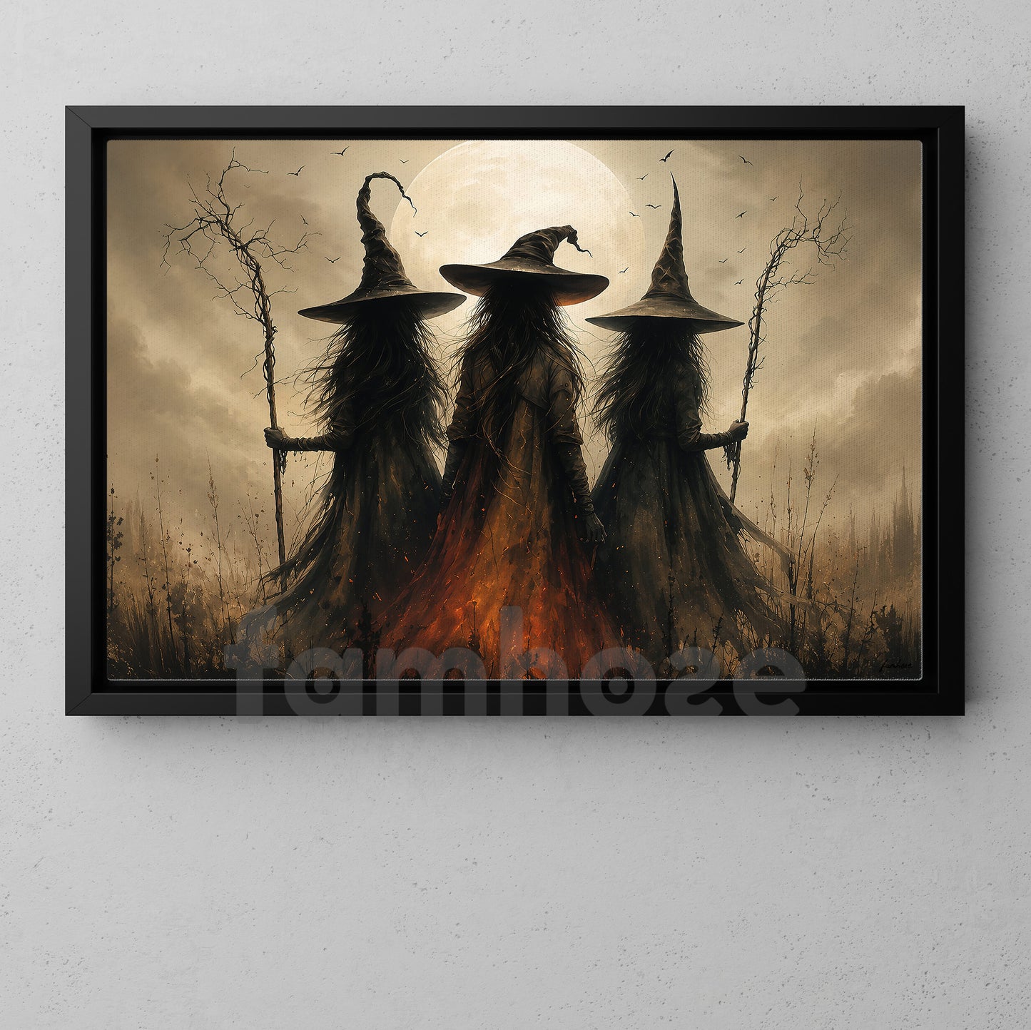Halloween Three Witches Canvas Painting, Witch Coven Spooky Season Wall Art Decor, Halloween Poster Gift For Witch Lover