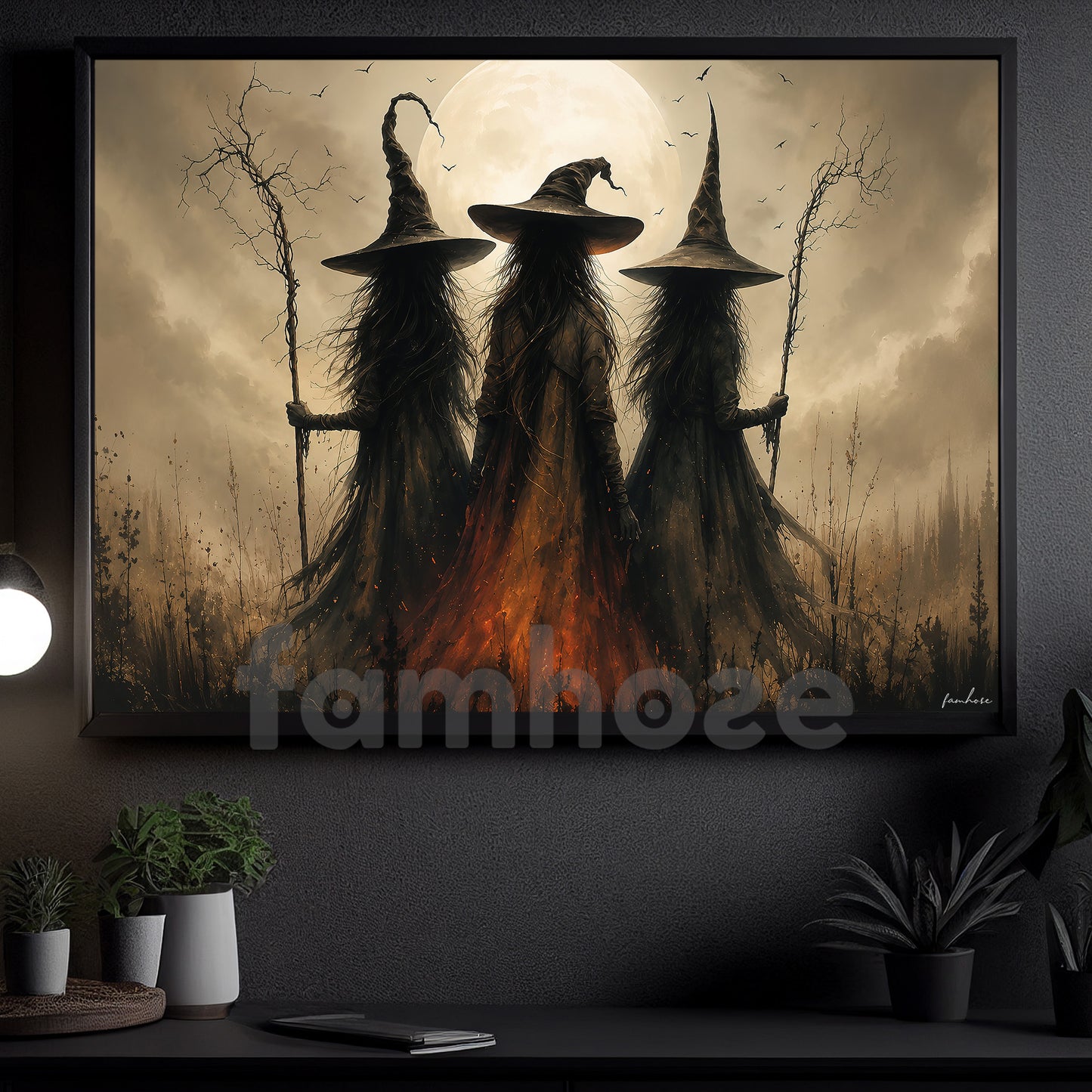 Halloween Three Witches Canvas Painting, Witch Coven Spooky Season Wall Art Decor, Halloween Poster Gift For Witch Lover