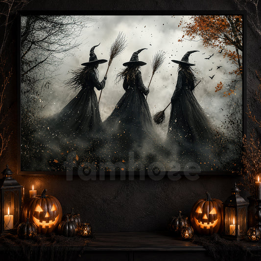 Halloween Three Witches Canvas Painting, Witch Coven Spooky Season Wall Art Decor, Halloween Poster Gift For Witch Lover