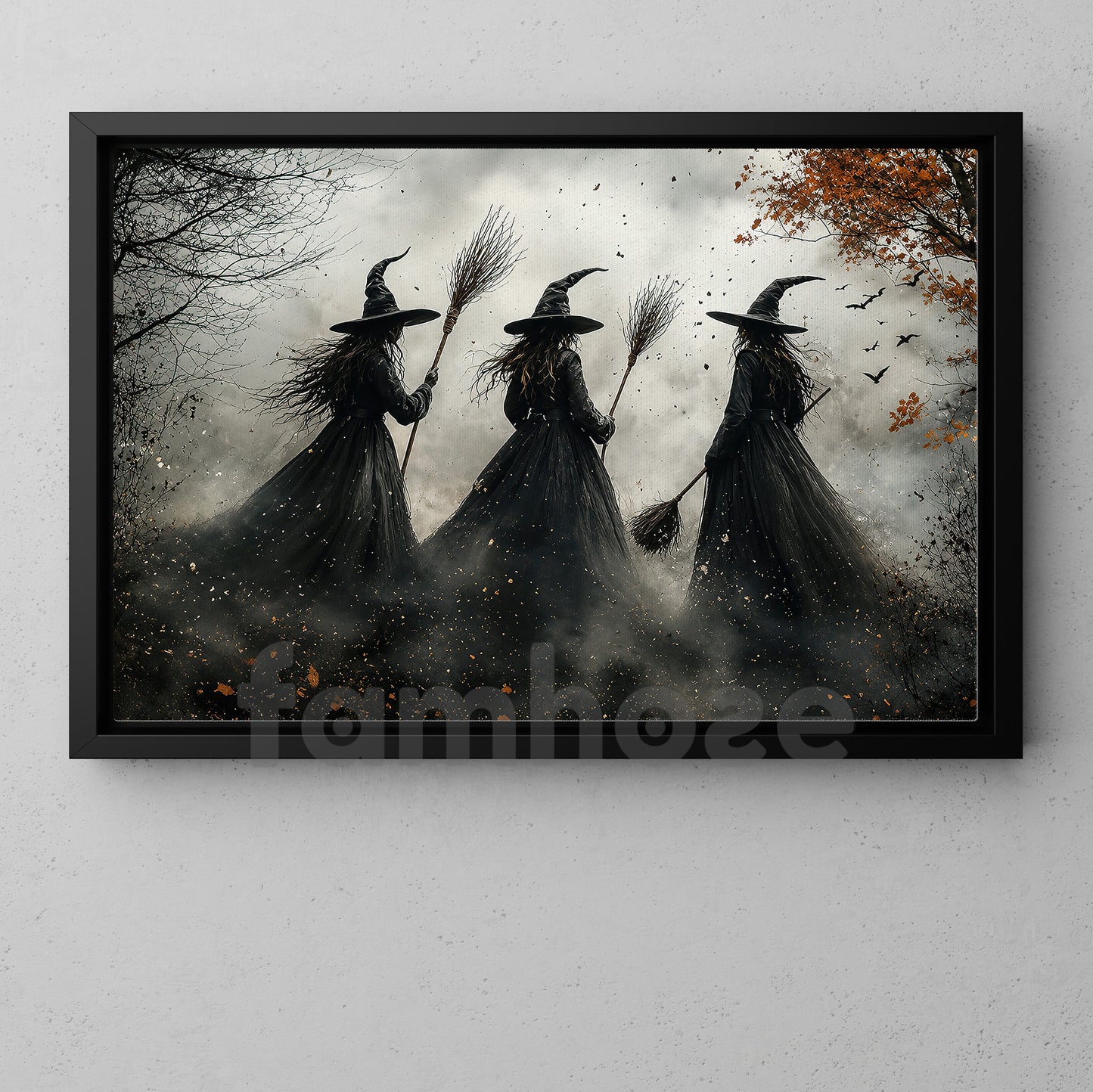 Halloween Three Witches Canvas Painting, Witch Coven Spooky Season Wall Art Decor, Halloween Poster Gift For Witch Lover