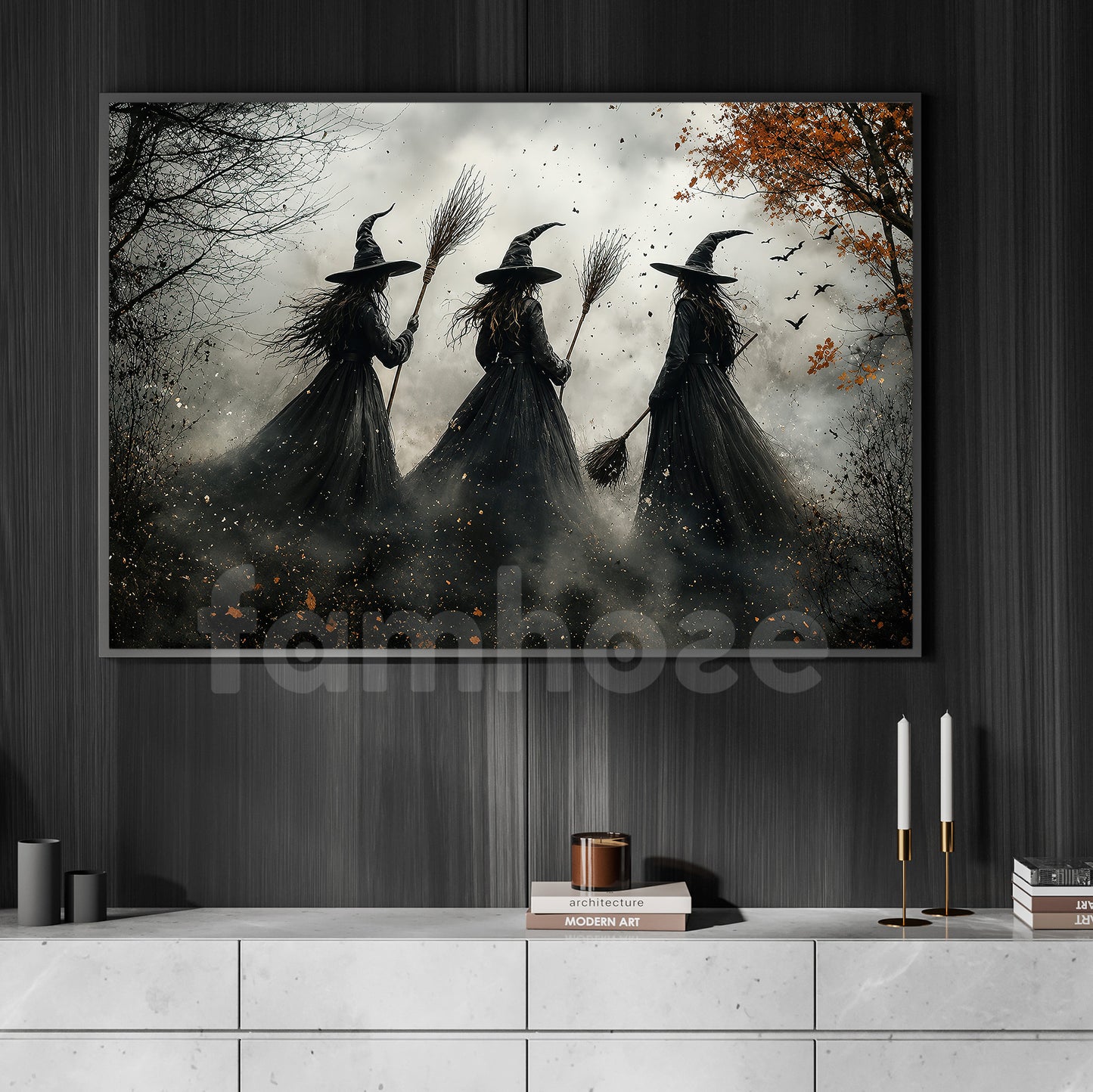 Halloween Three Witches Canvas Painting, Witch Coven Spooky Season Wall Art Decor, Halloween Poster Gift For Witch Lover