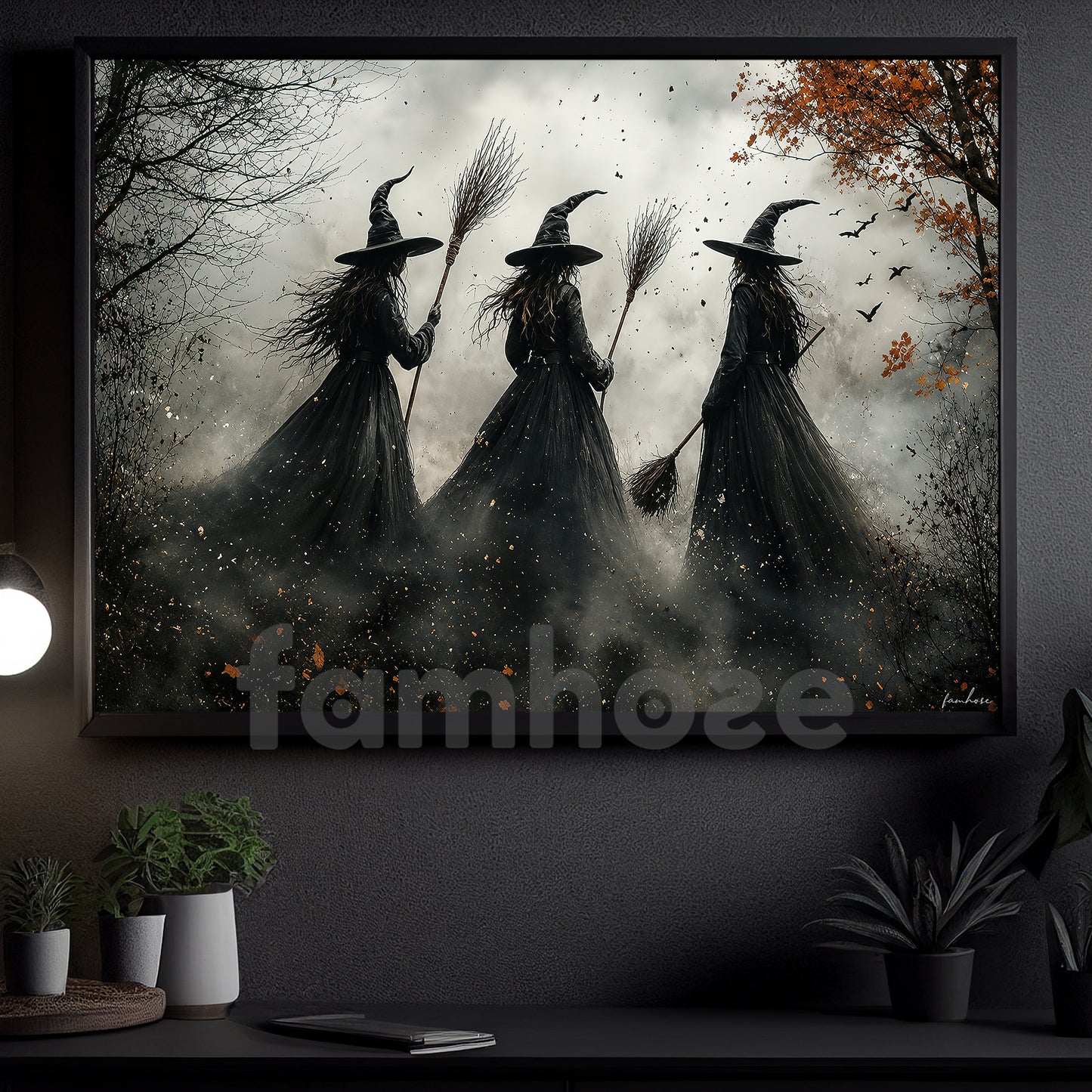 Halloween Three Witches Canvas Painting, Witch Coven Spooky Season Wall Art Decor, Halloween Poster Gift For Witch Lover