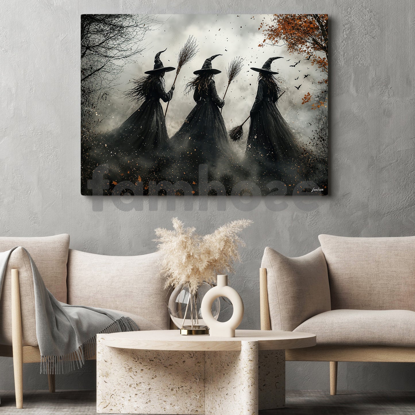 Halloween Three Witches Canvas Painting, Witch Coven Spooky Season Wall Art Decor, Halloween Poster Gift For Witch Lover
