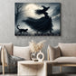 Halloween Witch And Black Cat Canvas Painting, Moonlight Witch Spooky Season Wall Art Decor, Halloween Poster Gift For Witch Lover