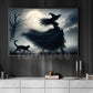 Halloween Witch And Black Cat Canvas Painting, Moonlight Witch Spooky Season Wall Art Decor, Halloween Poster Gift For Witch Lover