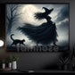 Halloween Witch And Black Cat Canvas Painting, Moonlight Witch Spooky Season Wall Art Decor, Halloween Poster Gift For Witch Lover