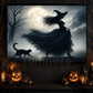 Halloween Witch And Black Cat Canvas Painting, Moonlight Witch Spooky Season Wall Art Decor, Halloween Poster Gift For Witch Lover