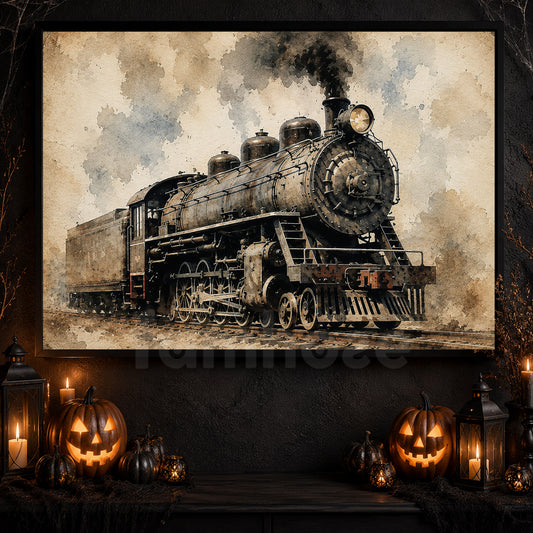 Vintage Steam Train Canvas Painting, Antique Locomotive Wall Art Decor, Poster Gift For Train Lover