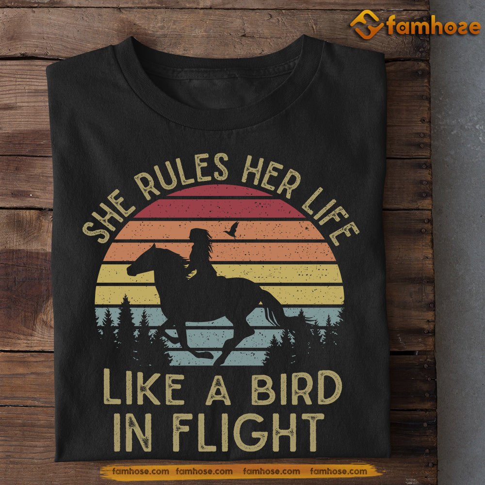 Funny Horse T-shirt, She Rules Her Life Like A Bird In Flight, Gift For Horse Lovers, Horse Tees