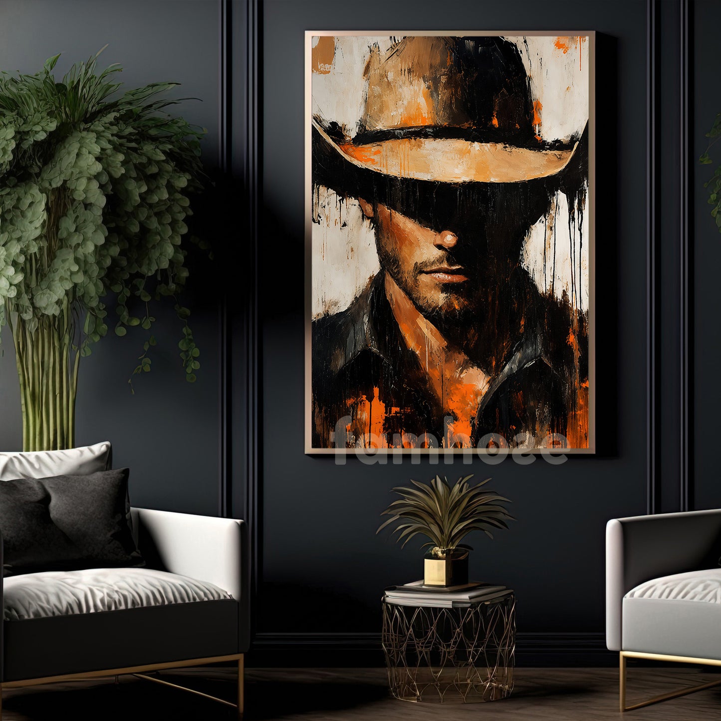 Cowboy Portrait Canvas Painting, Western Man Wall Art Decor, Poster Gift For Cowboys