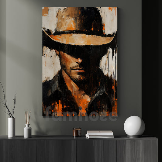 Cowboy Portrait Canvas Painting, Western Man Wall Art Decor, Poster Gift For Cowboys
