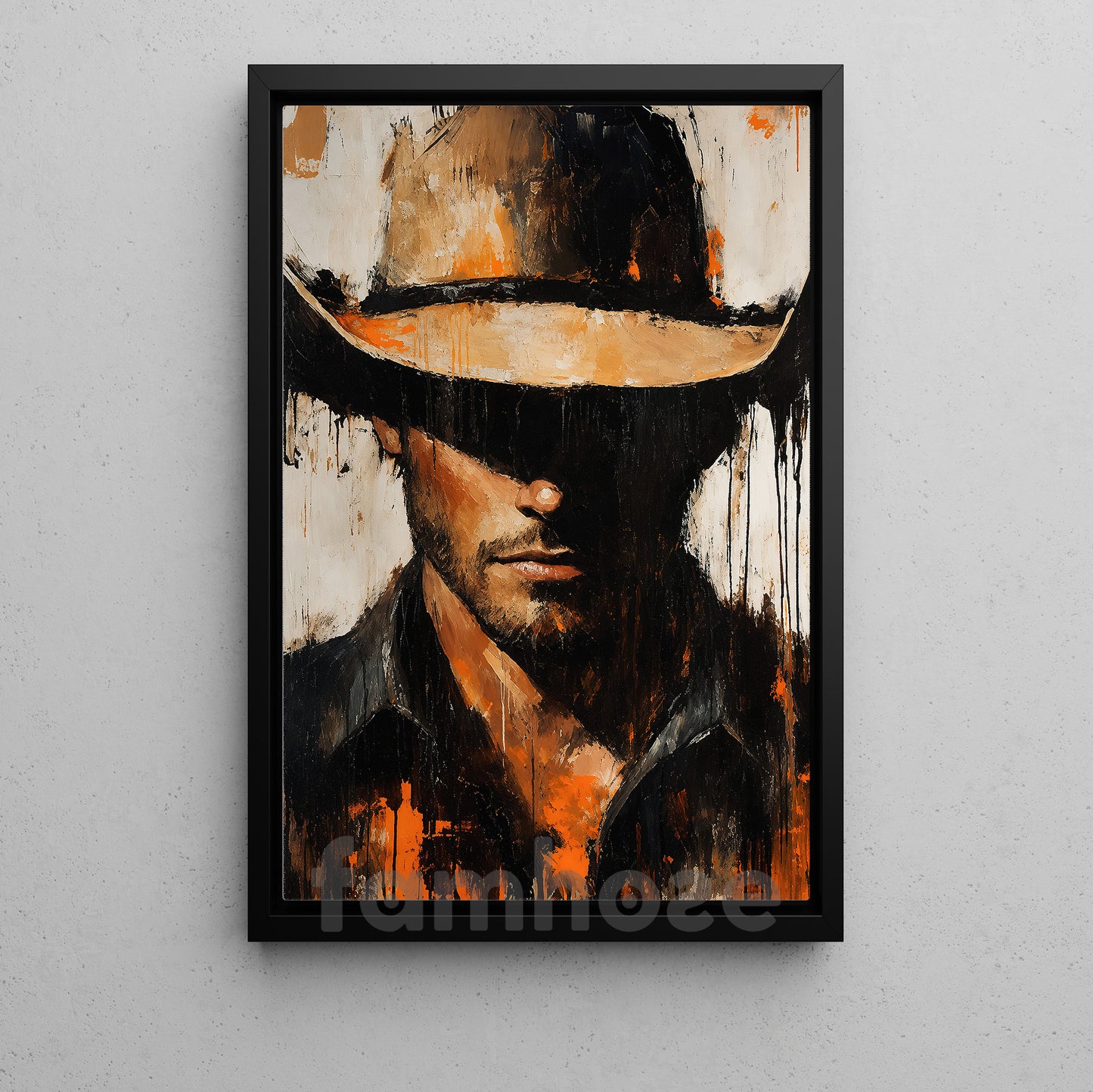 Cowboy Portrait Canvas Painting, Western Man Wall Art Decor, Poster Gift For Cowboys