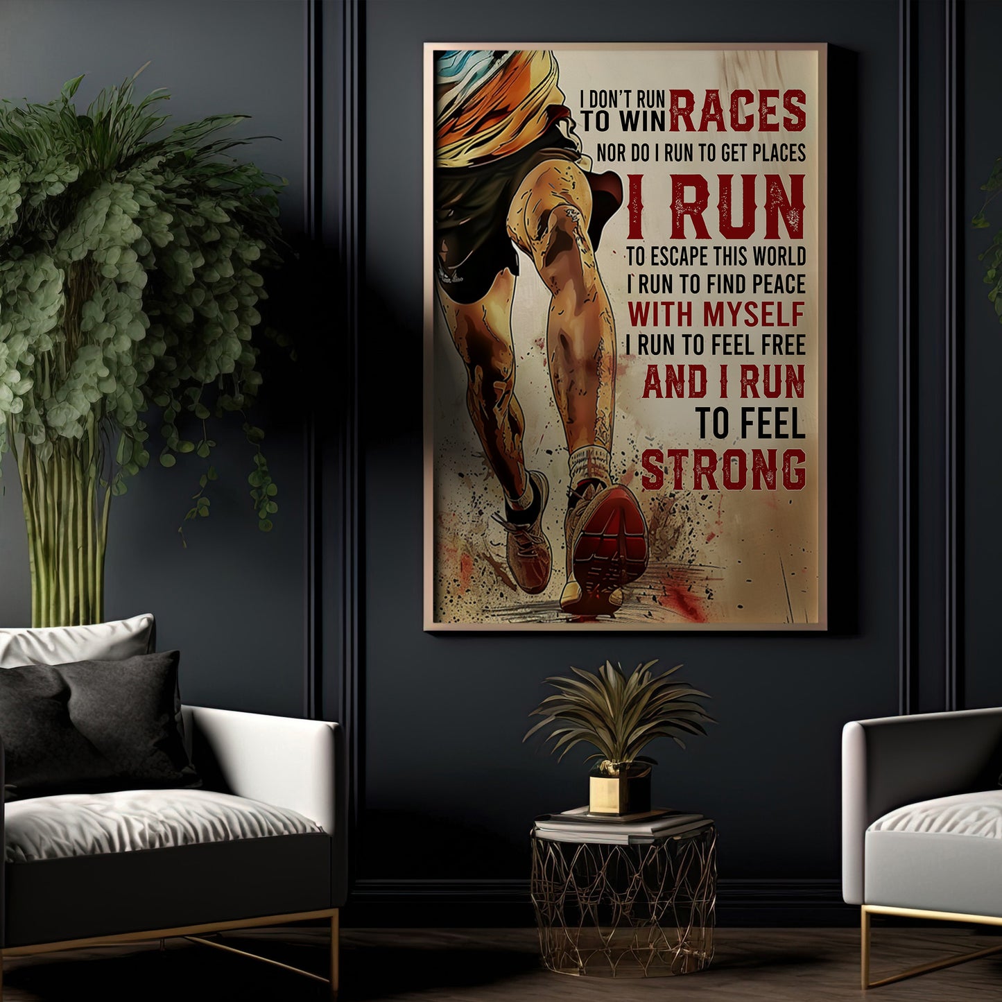 Motivational Running Canvas Painting, I Don't Run To Win Races, Inspirational Quotes Wall Art Decor, Poster Gift For Running Lover