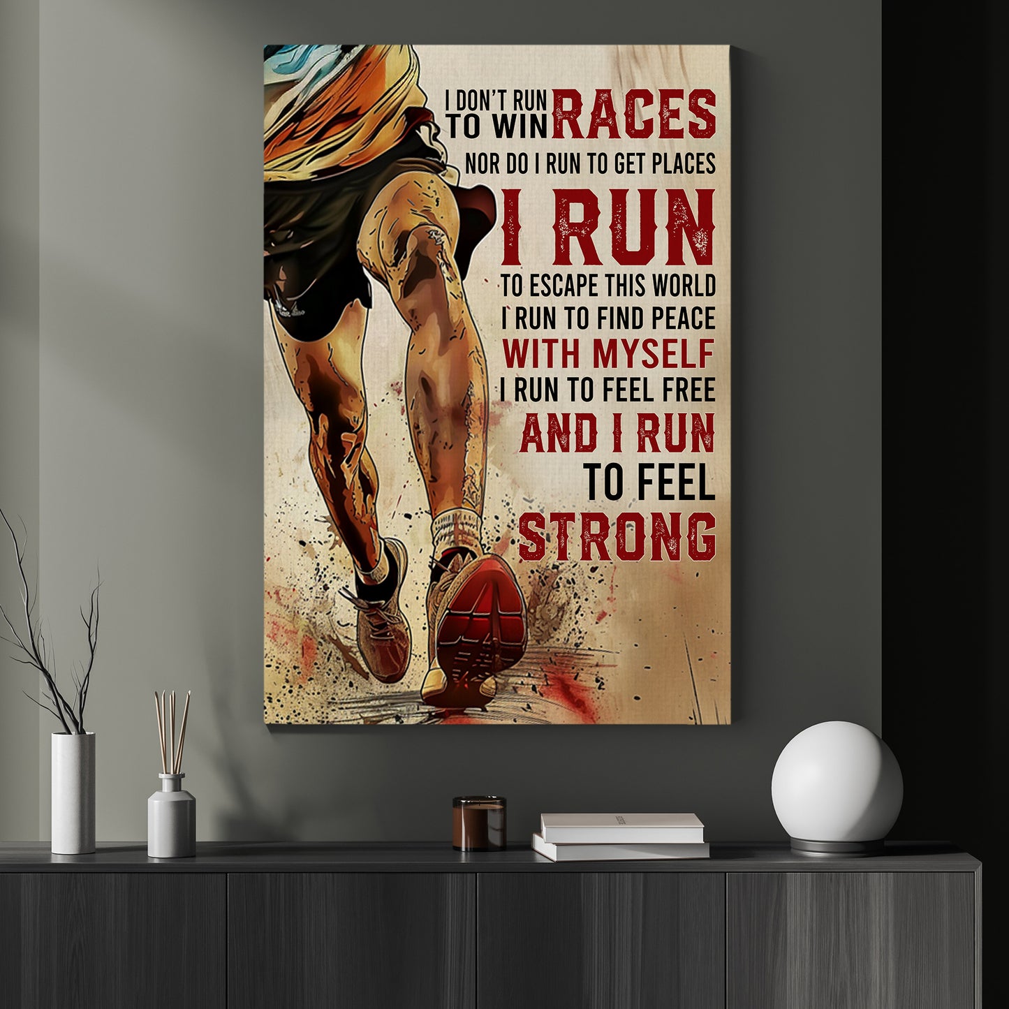 Motivational Running Canvas Painting, I Don't Run To Win Races, Inspirational Quotes Wall Art Decor, Poster Gift For Running Lover