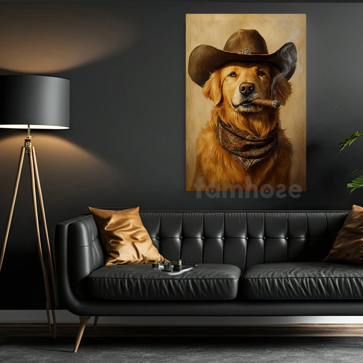 Golden Retriever Cowboy Canvas Painting, Sheriff Good Boy Wall Art Decor, Poster Gift For Cowboys, Dog Lover