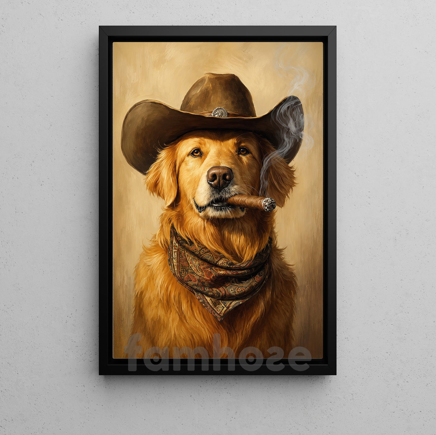 Golden Retriever Cowboy Canvas Painting, Sheriff Good Boy Wall Art Decor, Poster Gift For Cowboys, Dog Lover