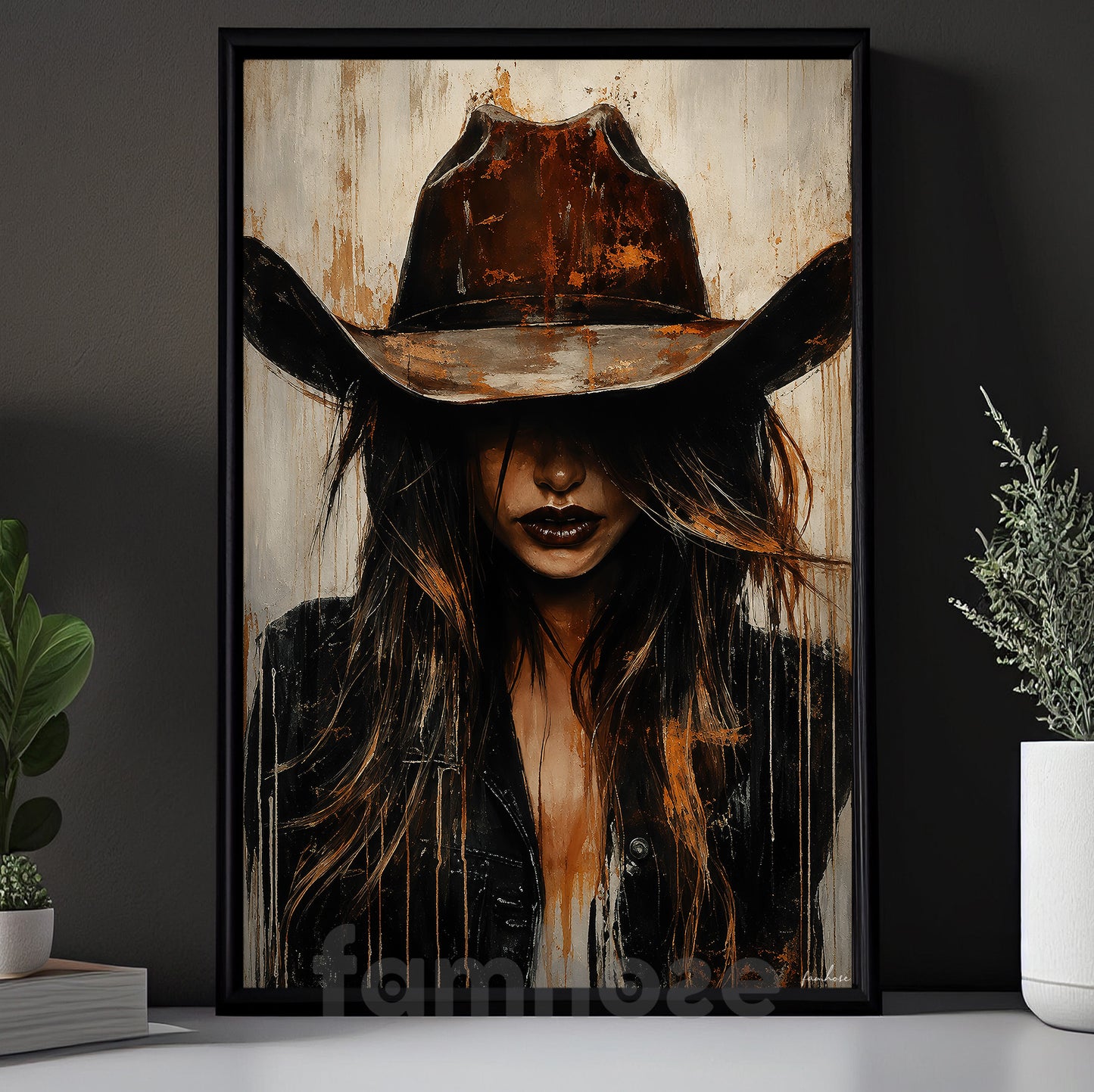 Western Cowgirl Portrait Canvas Painting, Rustic Cowboy Woman Wall Art Decor, Poster Gift For Cowgirls