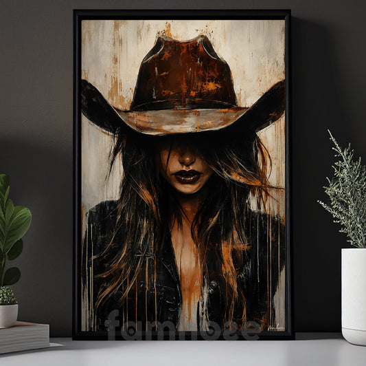Western Cowgirl Portrait Canvas Painting, Rustic Cowboy Woman Wall Art Decor, Poster Gift For Cowgirls