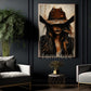 Western Cowgirl Portrait Canvas Painting, Rustic Cowboy Woman Wall Art Decor, Poster Gift For Cowgirls
