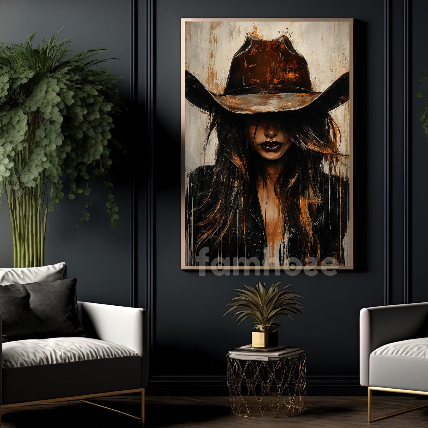 Western Cowgirl Portrait Canvas Painting, Rustic Cowboy Woman Wall Art Decor, Poster Gift For Cowgirls