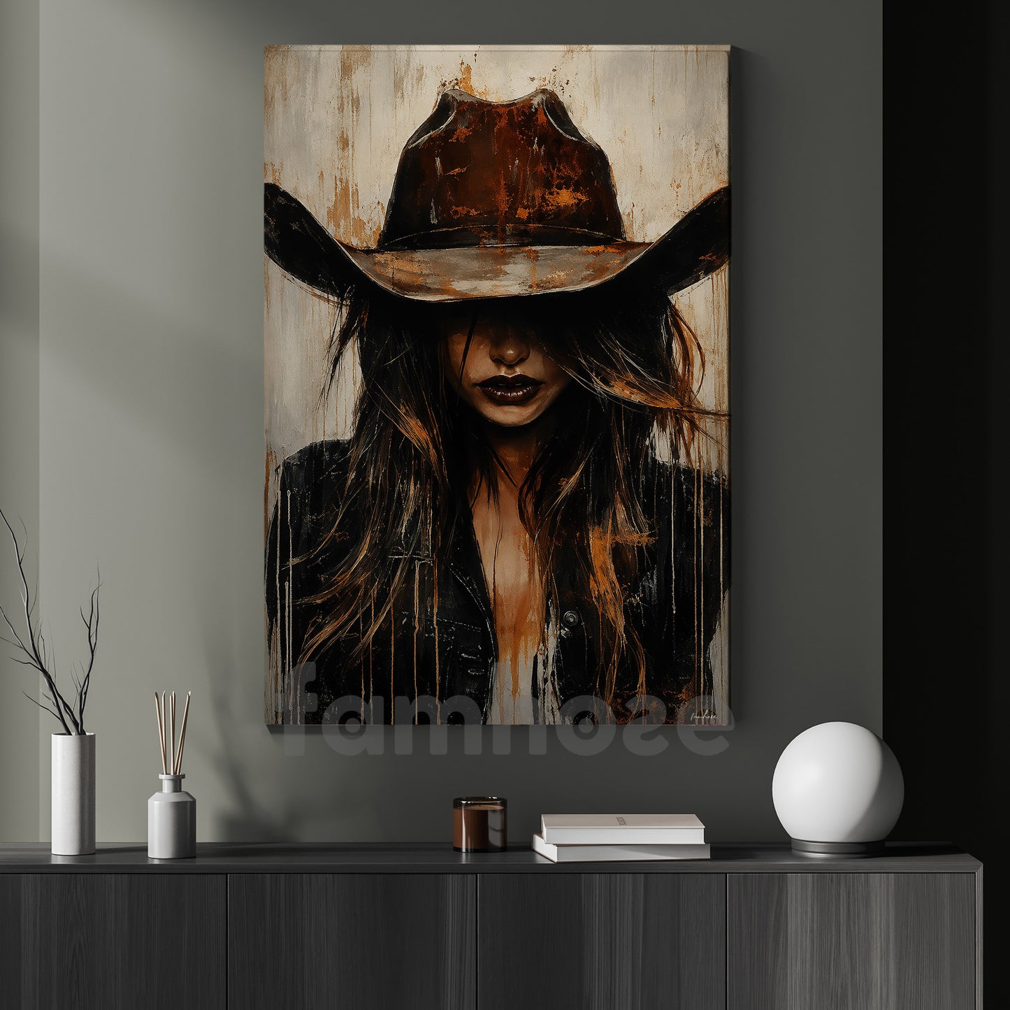 Western Cowgirl Portrait Canvas Painting, Rustic Cowboy Woman Wall Art Decor, Poster Gift For Cowgirls