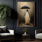 Vintage Halloween Ghost & Black Cat Canvas Painting, In The Rain Wall Art Decor, Spooky Season Poster Gift For Cat & Ghost Lover