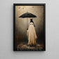 Vintage Halloween Ghost & Black Cat Canvas Painting, In The Rain Wall Art Decor, Spooky Season Poster Gift For Cat & Ghost Lover