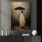 Vintage Halloween Ghost & Black Cat Canvas Painting, In The Rain Wall Art Decor, Spooky Season Poster Gift For Cat & Ghost Lover