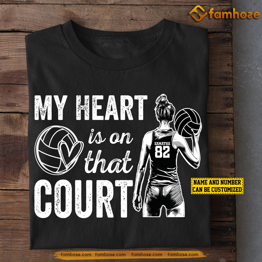 Personalized Funny Volleyball T-shirt, My Heart Is On That Court, Gift For Volleyball Lovers, Volleyball Girls