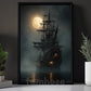 Halloween Haunted Sailing Ship Canvas Painting, Ghost Pirate Ship Under Full Moon Wall Art Decor, Spooky Season Poster Gift For Ghost Lover