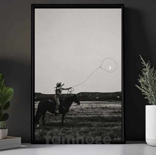 Wild West Moon Cowgirl Canvas Painting, Western Horse Wall Art Decor, Poster Gift For Cowgirls