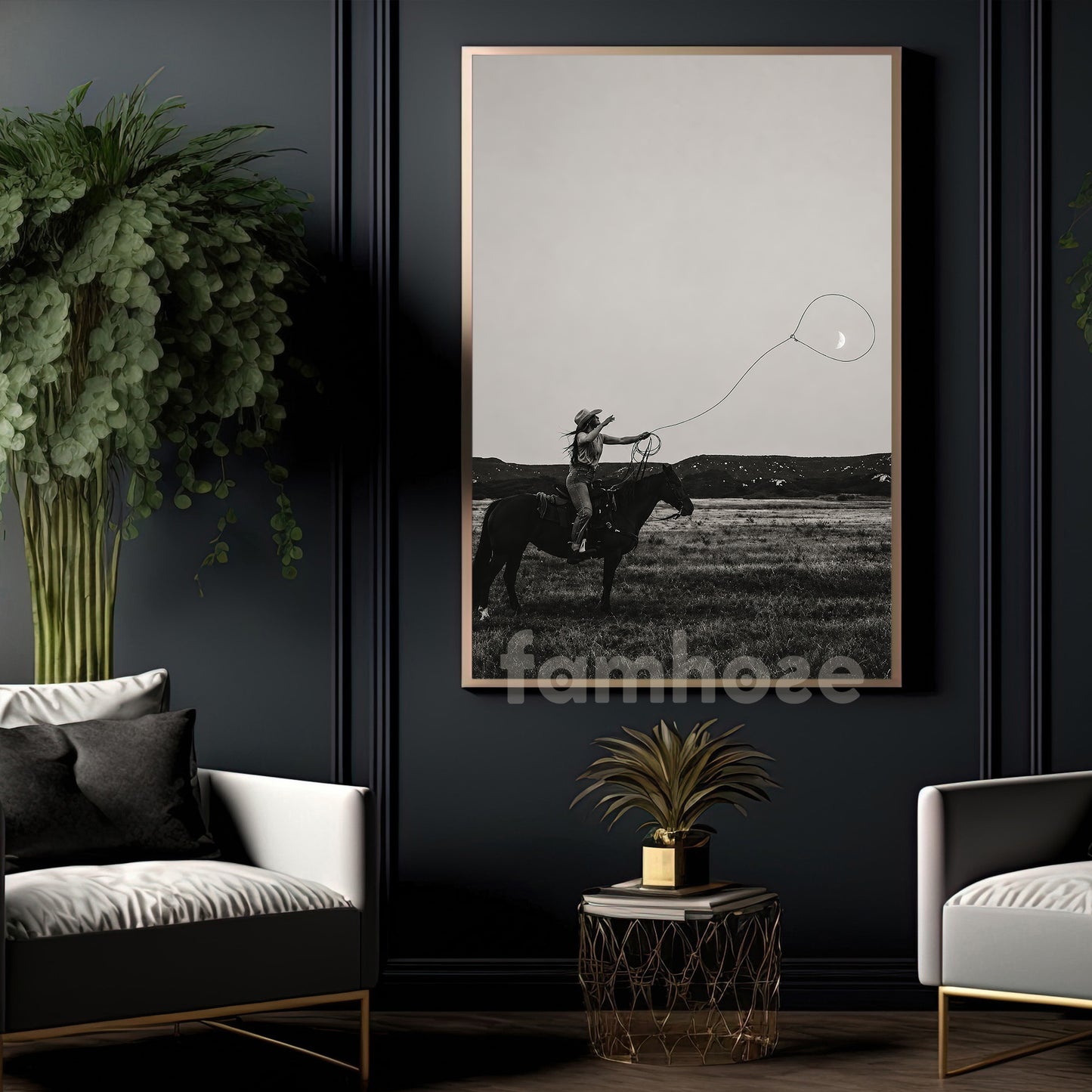 Wild West Moon Cowgirl Canvas Painting, Western Horse Wall Art Decor, Poster Gift For Cowgirls