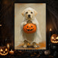 Halloween Baby Labrador Dog Ghost Canvas Painting, Pumpkin Trick Or Treat Wall Art Decor, Spooky Season Poster Gift For Dog Lover