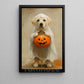 Halloween Baby Labrador Dog Ghost Canvas Painting, Pumpkin Trick Or Treat Wall Art Decor, Spooky Season Poster Gift For Dog Lover