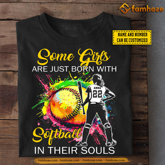 Funny Personalized Softball T-shirt, Some Girls Are Born With Softball, Gift For Softball Lovers, Softball Players