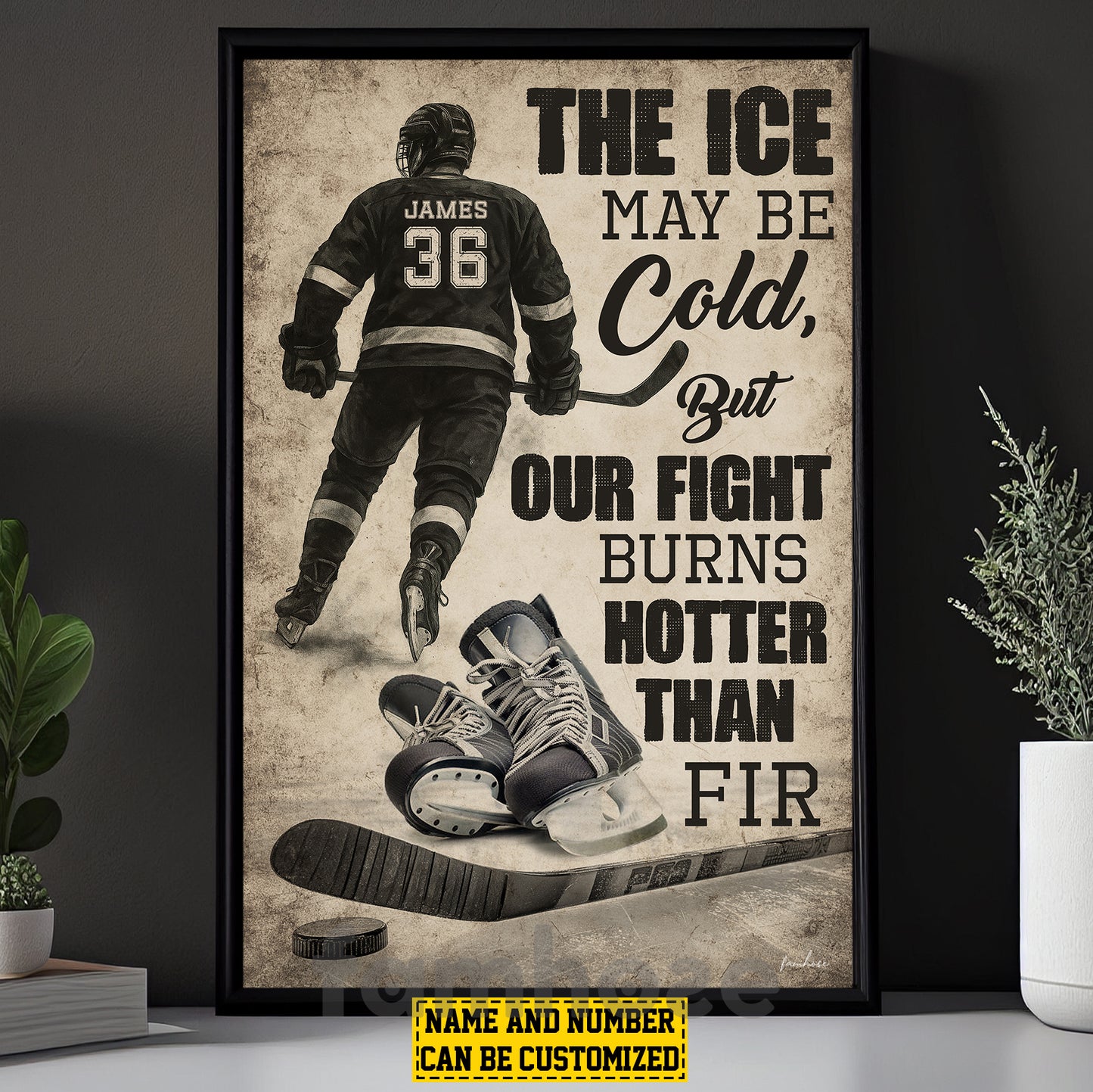 Motivational Personalized Hockey Man Canvas Painting, The Ice May Be Cold Sport Wall Art Decor, Poster Gift For Hockey Lovers