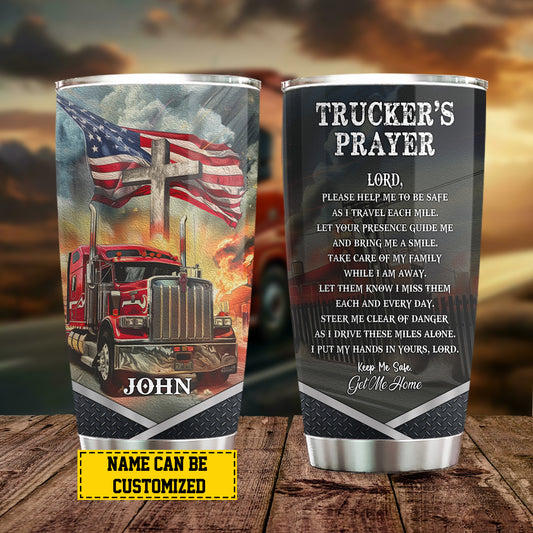 Personalized Trucker Jesus Stainless Steel Tumbler, Trucker's Prayer Tumbler Gifts For Jesus Truck Drivers