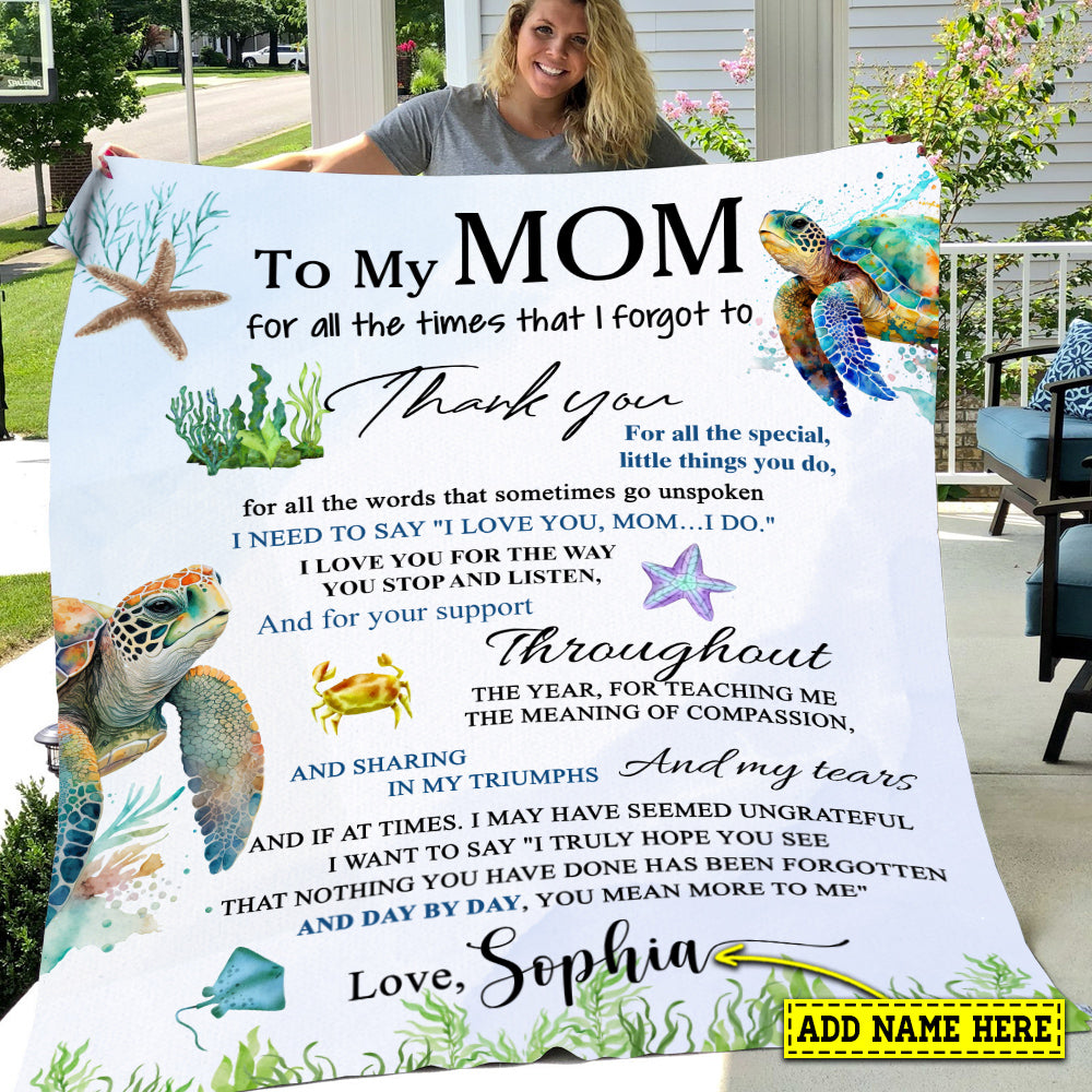 Personalized Turtle Blanket, To My Mom Thank You For All The Special Fleece Blanket - Sherpa Blanket Gift For Turtle Lovers, Mother's Day Gift For Moms