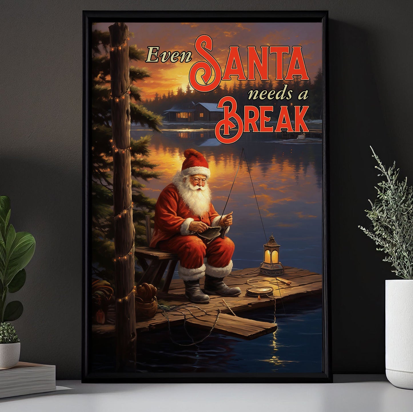 Even Santa Needs A Break, Santa Claus Christmas Canvas Painting, Xmas Wall Art Decor - Christmas Poster Gift For Fishing Lovers