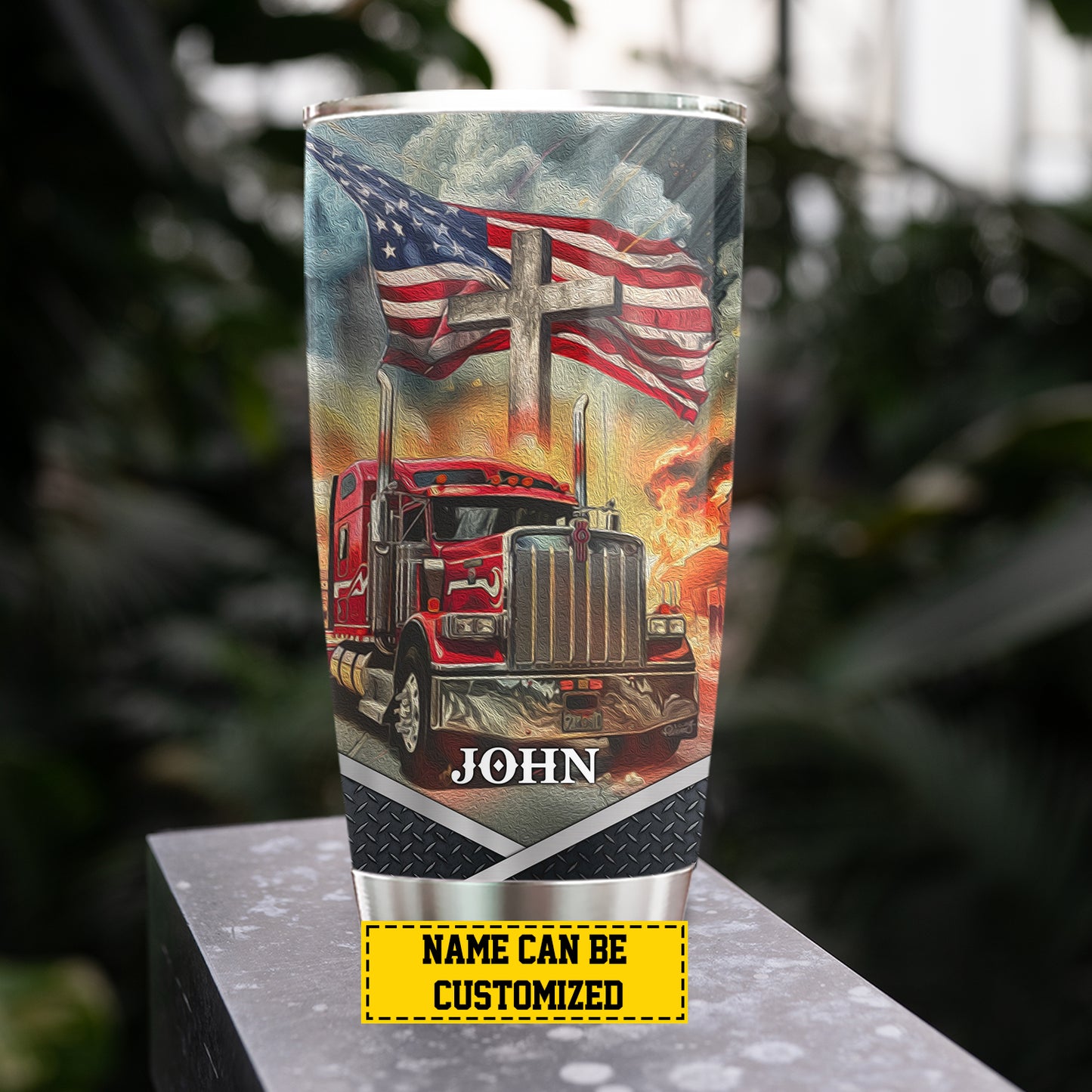 Personalized Trucker Jesus Stainless Steel Tumbler, Trucker's Prayer Tumbler Gifts For Jesus Truck Drivers