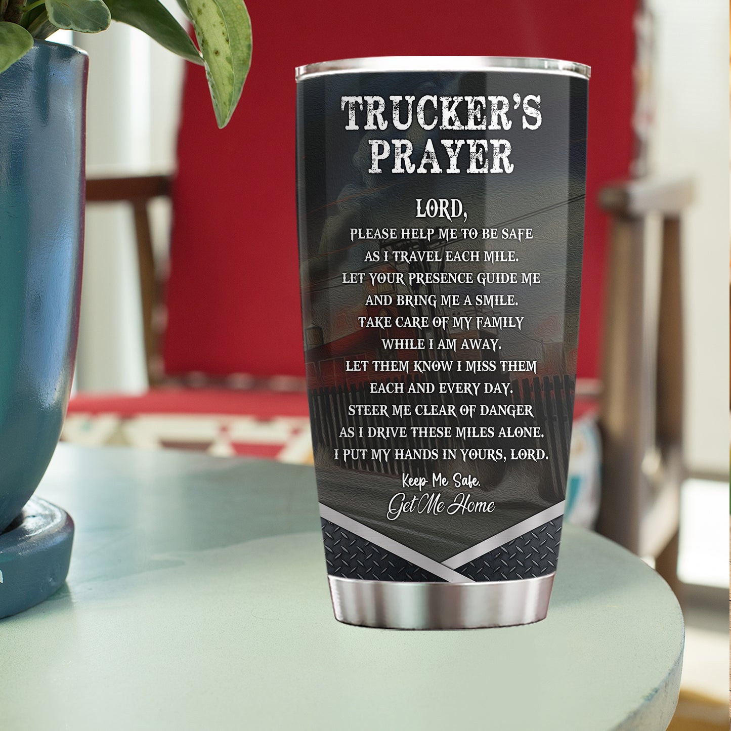 Personalized Trucker Jesus Stainless Steel Tumbler, Trucker's Prayer Tumbler Gifts For Jesus Truck Drivers