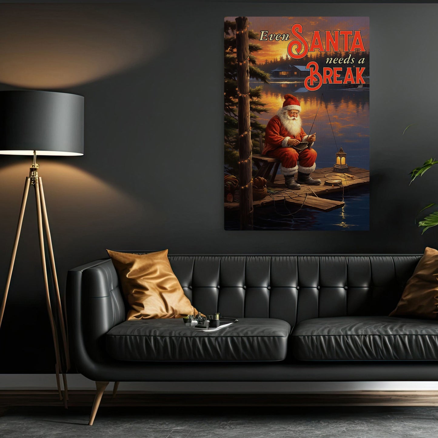 Even Santa Needs A Break, Santa Claus Christmas Canvas Painting, Xmas Wall Art Decor - Christmas Poster Gift For Fishing Lovers