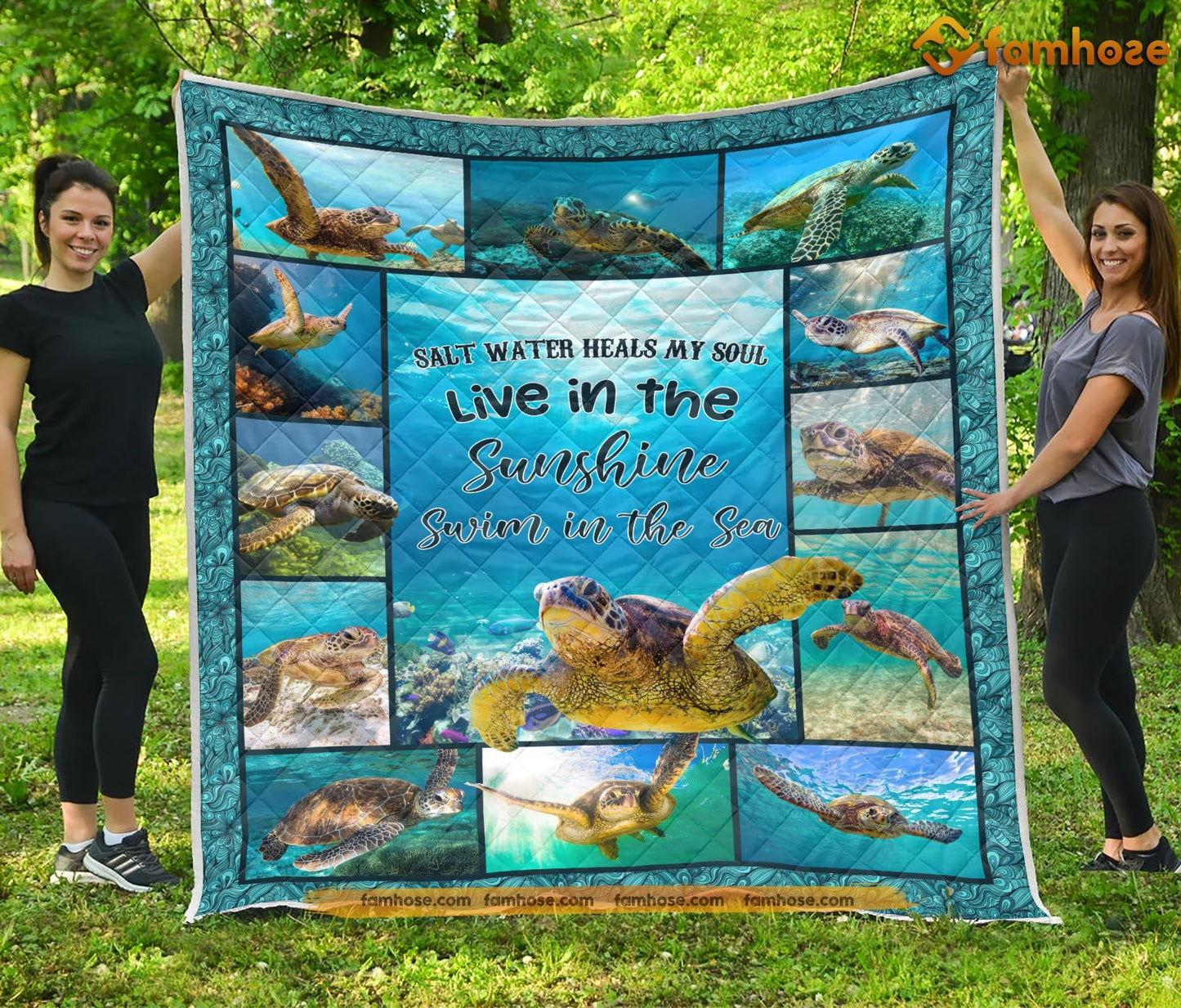 Turtle Blanket, Salt Water Heals My Soul Live In The Sunshine Fleece Blanket - Sherpa Blanket Gift For Turtle Lover, Turtle Owners