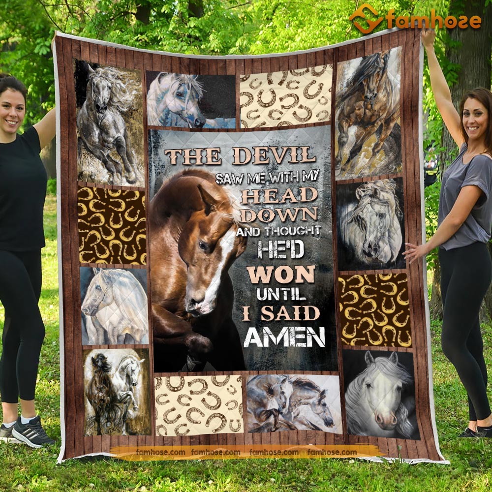 Strong Horse Blanket, The Devil Saw Me With My Head Down Horse Fleece Blanket - Sherpa Blanket Gift For Horse Lover