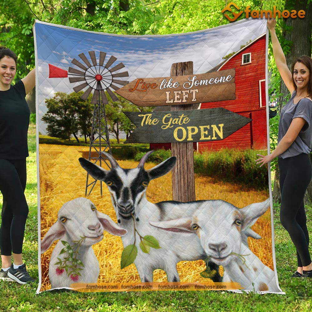 Cute Goat Blanket, Live Like Someone Left The Gate Open Goat Fleece Blanket - Sherpa Blanket Gift For Goat Lover