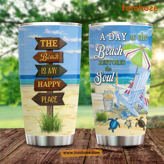 Turtle Tumbler, The Beach Is My Happy Place, Gift For Turtle Lovers