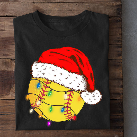 Softball Christmas T-shirt, Softball With Noel Hat String Light, Gift For Softball Lovers, Softball Tees, Softball Players