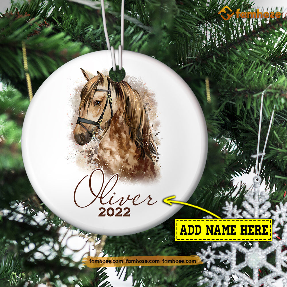 Christmas Horse Ornament, Horse Stand Here Gift For Horse Lovers, Personalized Custom Circle Ceramic Ornament